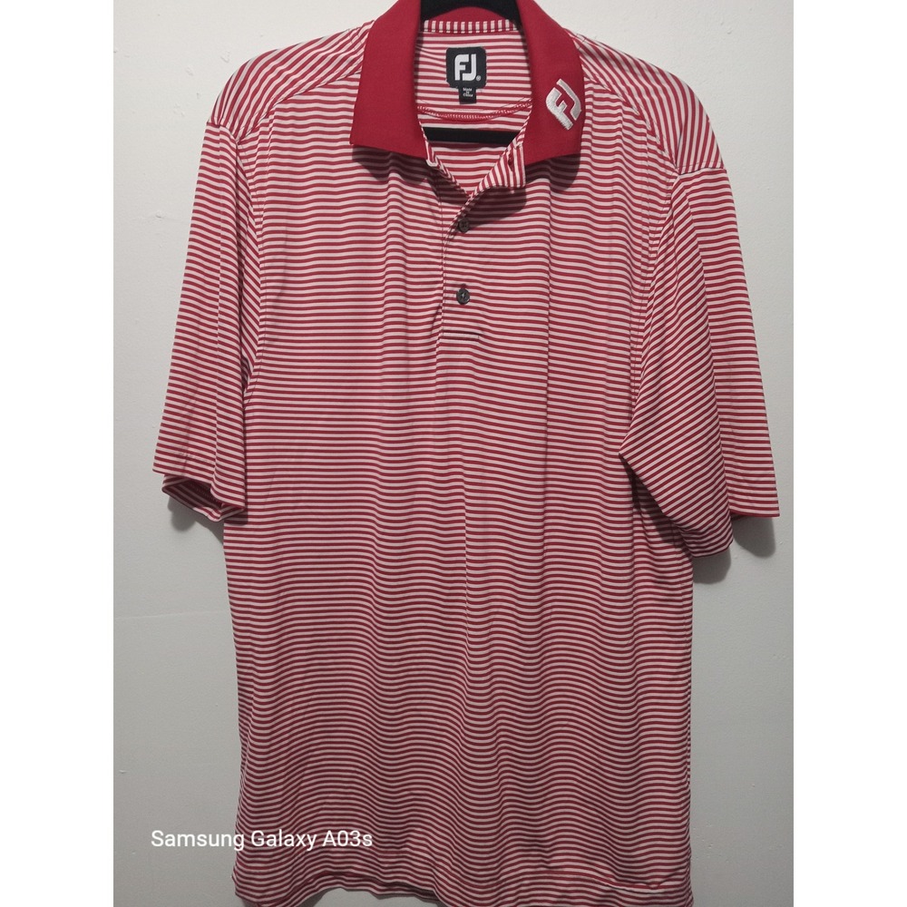 Foot Joy Size M Golf Polo Shirt Striped Short Sleeve Golfing Casual Red White